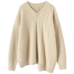 Asymmetric Cable Cashmere Sweater Women Cashmere Loose 2PCS
