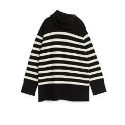 Long Sleeve High Collar Striped Knitwear Cashmere Jumper Sweater Women 2PCS